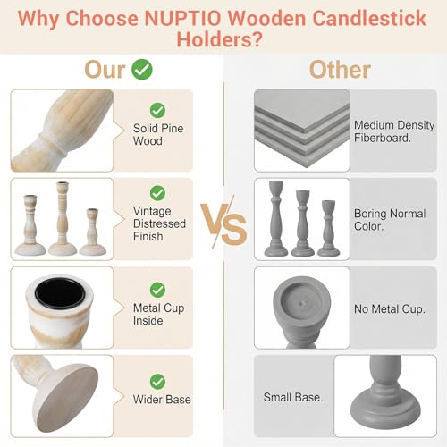 6PCS Candle Holders for Table Centerpiece, Wood Taper Candles Holder Vintage Stick Tapered Holders Rustic Wood Candle Hold...