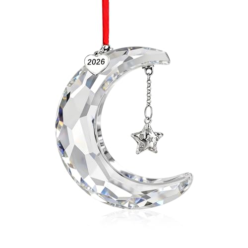 H&D HYALINE & DORA 2026 Christmas Moon Ornament Crystal Christmas Moon Hanging Ornament Clear Crystal Suncatcher Ornament ...