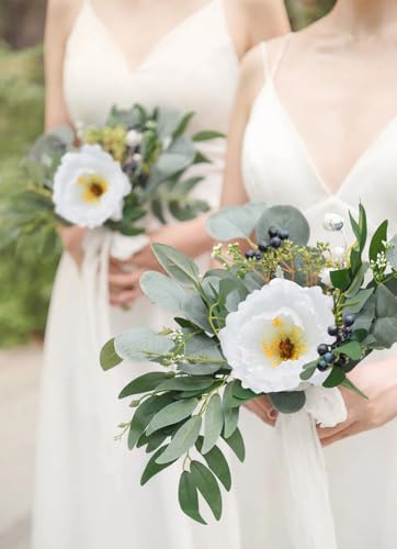 IPOPU 43.3" White Poppy Flowers Artificial Flowers 6pcs Fake Silk Poppies Long Stem Artificial Flowers for Tall Vase for W...