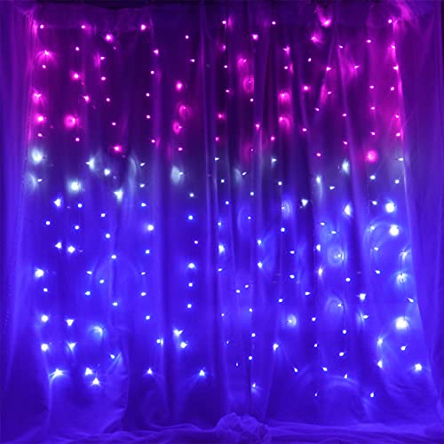 CoziTech Curtain Lights Pink Purple Ombre Light Up String Curtain for Bedroom Wall Hanging Mermaid Fairy Lights for Teen R...