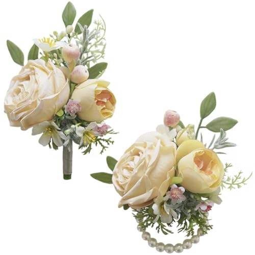 MAFELOE 2 Pieces of Corsage and Boutonniere Set, Groom Groomsmen Bride Bridesmaids Wedding Artificial Flowers Accessories ...