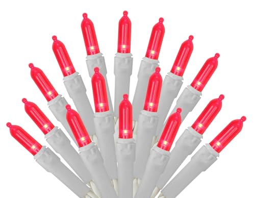 Holiday Pride Valentines Day Lights - Red Christmas Tree Lights LED - 50 Count - Red Christmas Lights on White Wire - Wate...