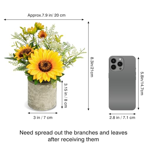 COCOBOO Sunflower Artificial Flowers Pot, Sunflower Decor, Yellow Fake Flower in Pots, for Home Bathroom Kitchen