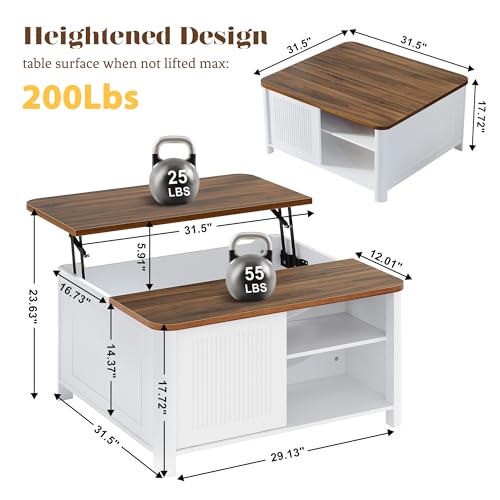 Decofy Lift Top Coffee Table with Storage, 31.5" Mid Century Modern Square Coffee Tables for Living Room, Large Hidden Sto...
