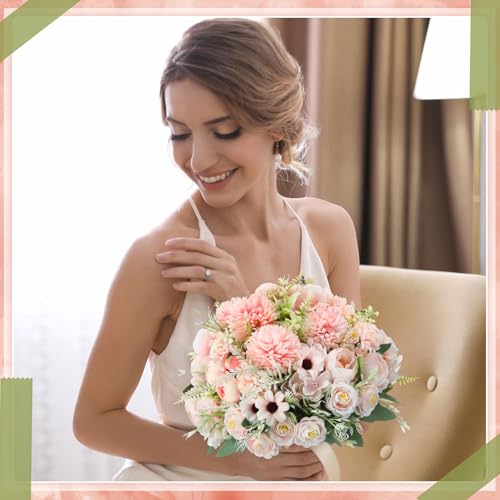 Tigeen 6 Bundles Artificial Bouquet Flowers Artificial Peonies Faux Roses Silk Flowers Hydrangea Bouquet for Wedding Table...