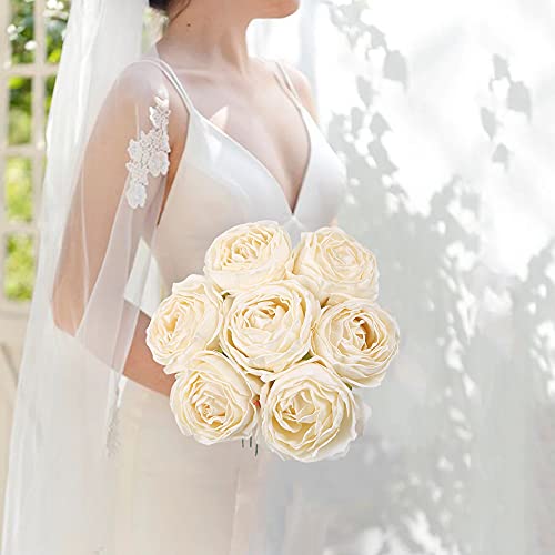 IPOPU White Roses Artificial Flowers Heads Bulk, 25pcs Vintage Dried Flowers Artificial Rose Heads Silk Fake Rose for Wedd...