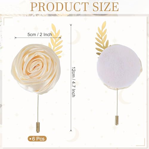 MECCANIXITY 6 Pcs Groom Boutonnieres Rose Boutonnieres Pins for Men Wedding Ceremony Anniversary Prom Formal Party, Beige(...