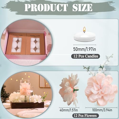WPPNSY 24 Pcs Floating Candles for Centerpieces and Floating Flowers Artificial Flowers Head Vase Filler for Party Home Ta...