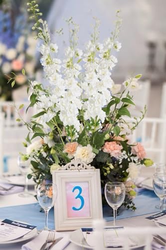 IPOPU White Flowers Artificial Delphinium 9PCS with Clematis Greenery for Wedding & Home Decor