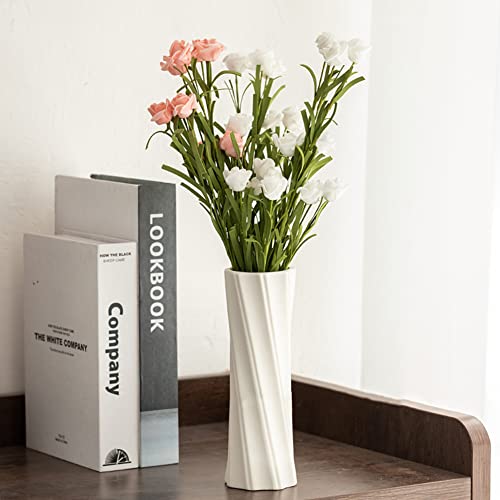 White Ceramic Vase, 8.4" H, Artistic Flower Vase Classic Style for Fireplace Bedroom Kitchen Living Room Centerpieces Offi...