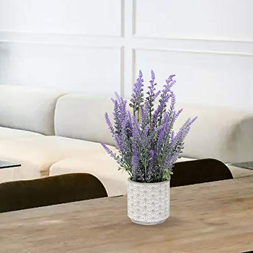 DILATATA Lavender Flowers Artificial Decor in Cement Pot - Faux Plants for Rustic Home, Bathroom, Table Centerpieces, Wedd...