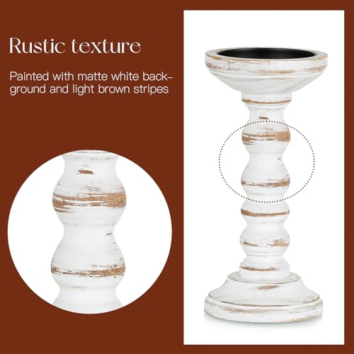 Candeldo Wood Candle Holders for Pillar: Rustic Candles Holder Set of 3 Tall Table Centerpiece Decor Wooden White Farmhous...