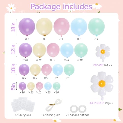 139pcs Daisy Balloon Garland Arch Kit - Pastel Macaron Balloons with Daisy Flowers Balloon for Birthday Baby Shower Flower...