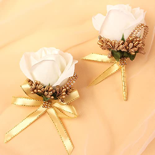 WANLIAN Rose Wrist Corsage Bridesmaid Corsage and Boutonniere Set for Wedding Prom Party Hand Flower Decoration Set of 2 (...