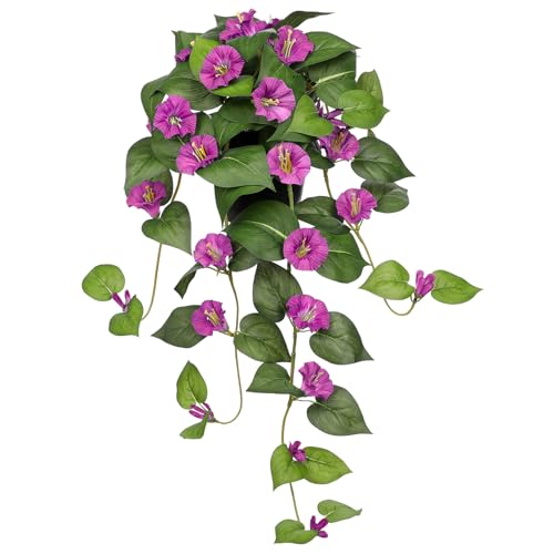 Briful Artificial Hanging Flowers in Pot 25.6" Faux Silk Morning Glory Flower Vine with Cascading Greenery Fake Hanging Pl...