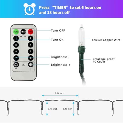 Green Convenience Christmas Lights 33ft 100 LED Battery String Lights with Timer Memory Function USB or Battery Powered Wa...