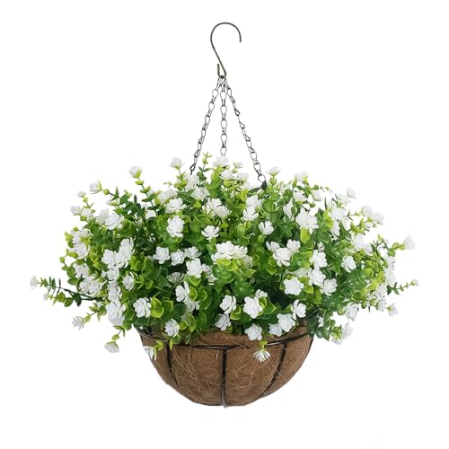 BCBLF Artificial Hanging Flowers Basket, 12 UV-Resistant Bundles of Realistic Fake Flowers, Faux Plants for Outdoor Decor,...