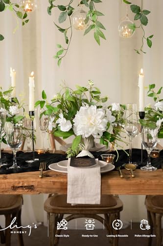 Ling's Moment Rosa Banksiae Artificial Vines, Pack of 7 Silk Greenery Garlands with Hanging Faux Laurel Leaves for Table C...