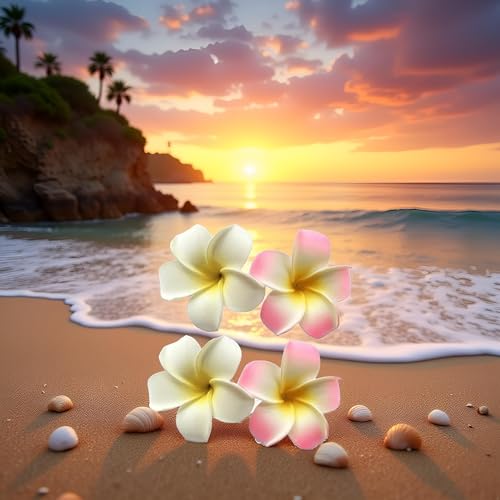 Juroicessry 4 Pcs 7cm White and Pink Hawaiian Frangipani Plumeria Foam Head Flower Party Beach Hair Clip Hair Clips