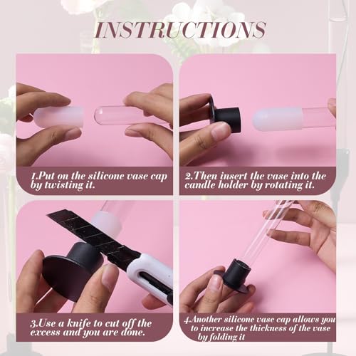 Ninehaoou 6 Pack 7.9" Glass Bud Vase Taper Candle Holder's Bud Vase for Flower Candlestick Sizes from 22mm to 27mm Adjusta...