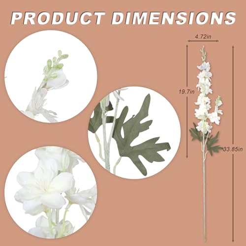 10PCS White Delphinium Artificial Flowers Larkspur Fake Flowers 34.6in Long Stem Faux Silk Flowers Bulk for Tall Vase for ...