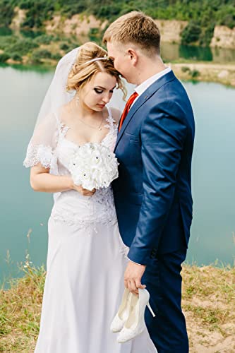 Eldwviz Wedding Bouquets for Bride, Wedding Bouquet Bridesmaid，Bridesmaid Holding Flowers for Wedding Decoration (White+Wh...