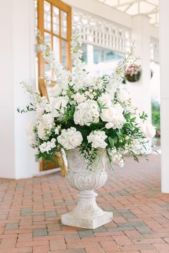 IPOPU White Flowers Artificial Delphinium 9PCS with Clematis Greenery for Wedding & Home Decor