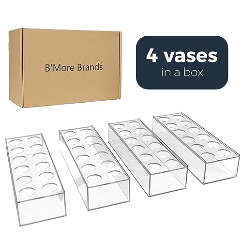 4 Pack 12" Clear Acrylic Flower Vase Rectangular Floral Centerpiece for Dining Table Modern Flower Arrangement for Home De...