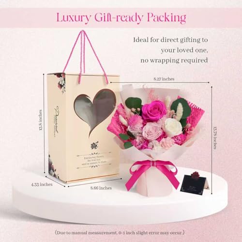 Preserved Flowers Bouquet - Birthday Gifts for Women, Real Flowers for Delivery Prime, Long-Lasting Eternal Rose for Her o...