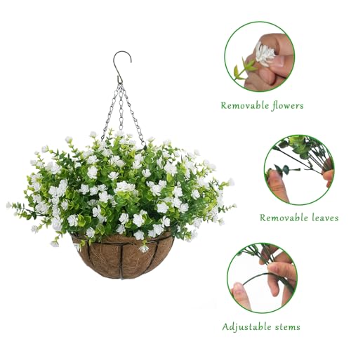 BCBLF Artificial Hanging Flowers Basket, 12 UV-Resistant Bundles of Realistic Fake Flowers, Faux Plants for Outdoor Decor,...