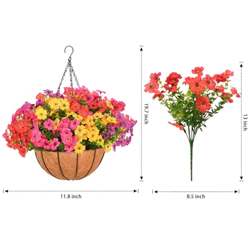 secqous 2 Set Artificial Hanging Flowers with Basket for Outdoor Spring Summer Decor - 24 Pcs Realistic UV-Resistant Silk ...