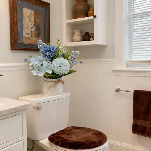 Carfoeny 2 Pcs Blue Hydrangea Artificial Flowers Bathroom Decor Fake Flowers in Small Flower Vases for Centerpieces Floral...