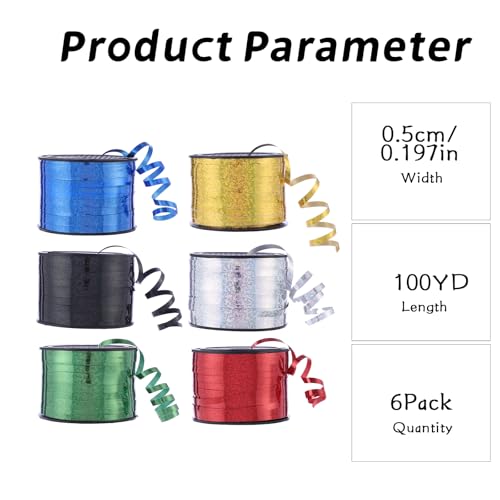 WWTIANFC 100 Yards Curling Ribbon-Balloon 6PCS Ribbon-Balloon String for Art&Craft Decor,Gift Wrapping,Ribbons and Bows fo...