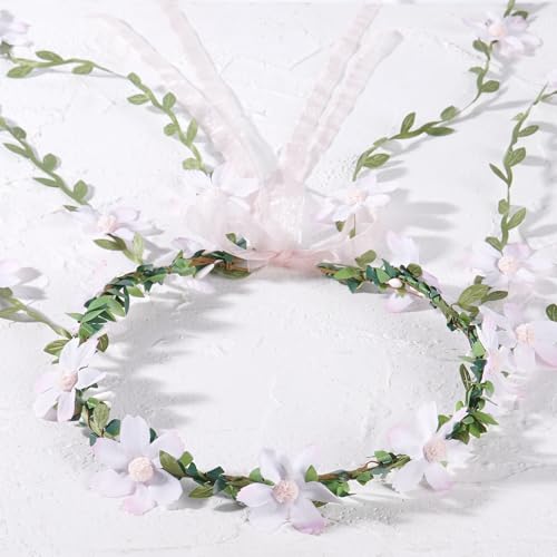 KorViSHOW Fairy Pink Flower Headpiece, Artificial Boho Daisy Floral Headband, Forest Woodland Vine Flower Crown for Women ...