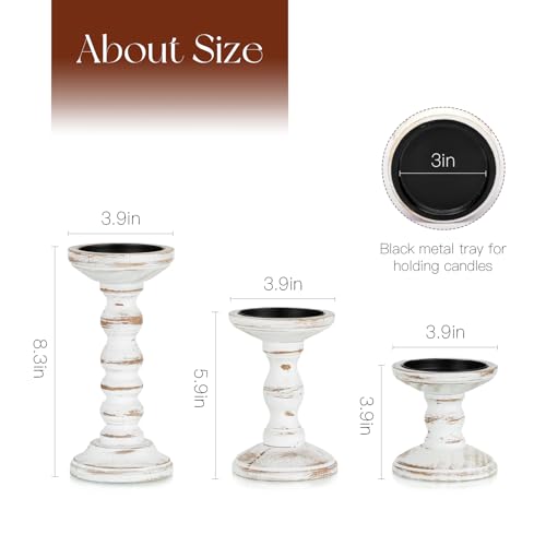 Candeldo Wood Candle Holders for Pillar: Rustic Candles Holder Set of 3 Tall Table Centerpiece Decor Wooden White Farmhous...