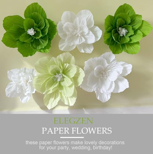 Erastom 6PCS Paper Flowers Artificial Wall Decor 3D Tissue Paper Flowers Wedding Birthday Room Decor Green Emerald Bridal ...