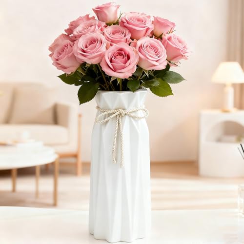 Disoza Ceramic Flower Vase Modern Home Decor Vases for Centerpieces White Minimalist Farmhouse 9.5" H x 3.9" W Cute Decora...