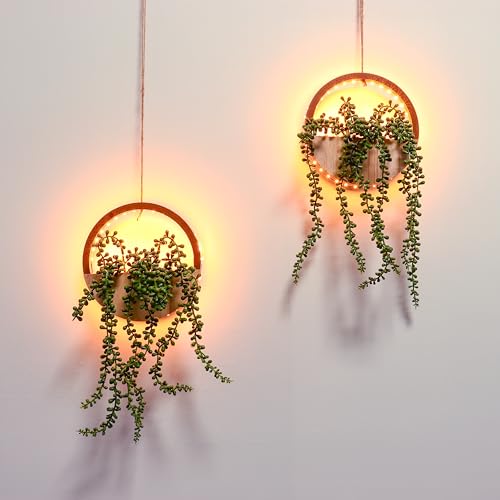 Comtelek 2pcs Artificial Hanging Plants with Lights Fake Succulents Plant in Pot Boho Wall Decor Fake String of Pearls wit...