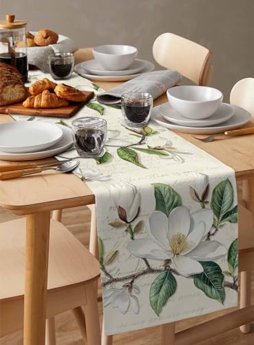 Vintage Floral Spring Table Runners 120 Inches Long, Rustic Botanical Table Runner Dresser Scarf, White Flower Farmhouse K...