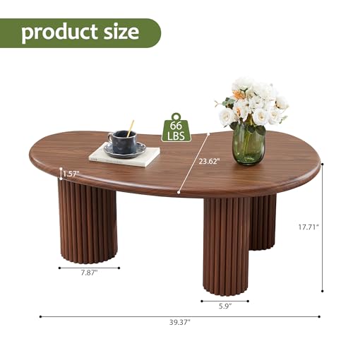 MAHYIZYI Fluted Coffee Table, 39'' Farmhouse Coffee Tables for Living Room, Low Wood Accent Center Table Small Tea Table w...