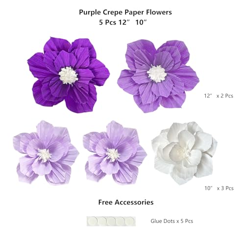 ANSOMO Purple Paper Flowers Artificial 3D Wall Décor Wedding Birthday Bridal Baby Shower Violet Lavender Light Dark Purple...