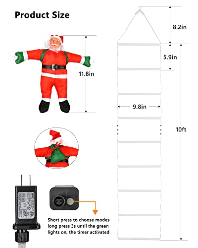 Toodour LED Christmas Lights - 10ft Christmas Decorative Ladder Lights with Santa Claus, Xmas Decorations Light for Indoor...