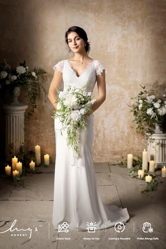 Ling's moment White Green Bridal Bouquet for Bride, White Green Wedding Bouquets for Bride, 13 Inch Bride Bouquets for Wed...