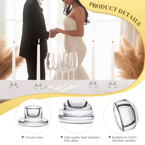 12 PCS Glass Taper Candle Holders Bulk Candlestick Holders Clear Short Tapered Candle Stick Holder Decor Set for Table Cen...