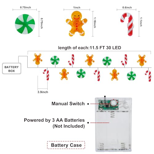 [Timer] 10 FT 30 LED Christmas String Lights Decorations Gingerbread Man Candy Cane Candy Fairy Lights Battery Operated Ch...