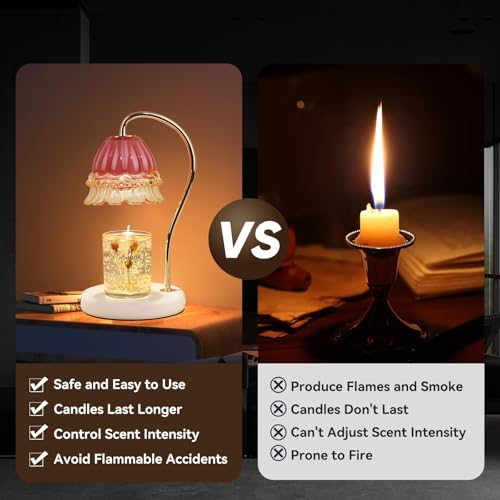 TownTime Candle Warmer Lamp with Timer,Gifts for Mom,Marble Base and Glass lampshade,a Beautiful Flower Candle Lamp with 2...