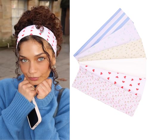 Leeven Women's Headbands for Short Hair Non Slip Elastic Floral Hairbands Soft Fabric Stripe Head Bands for Girls Heart He...