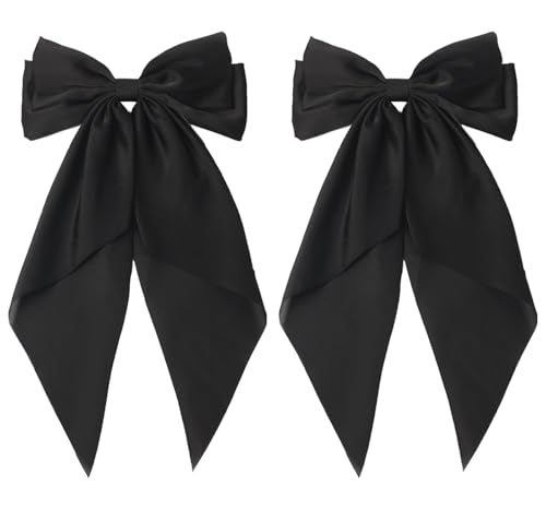 SUSULU Black Ribbon Bow Hair Clips with Long-Tail - Party Hairpins and Accessories for Women and Girls, 2pcs