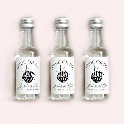 Label with Love Til Death Do Us Party - Set of 16-50 mL Bachelorette Liquor Labels - Skeleton Bach Party Favors, Bride or ...