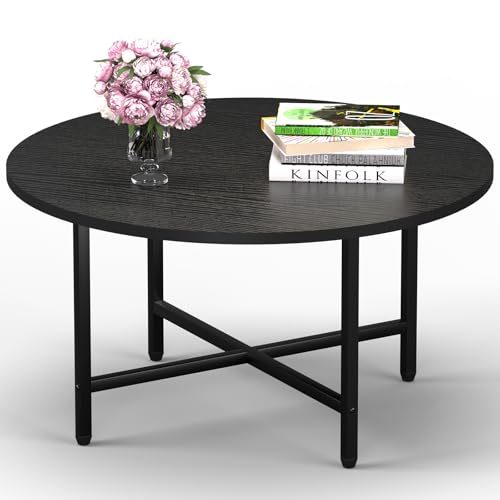 FAMIDGE Coffee Table, 23.6" Coffee Tables for Living Room, Round Coffee Table with Metal Frame, Floor Table for Sitting on...